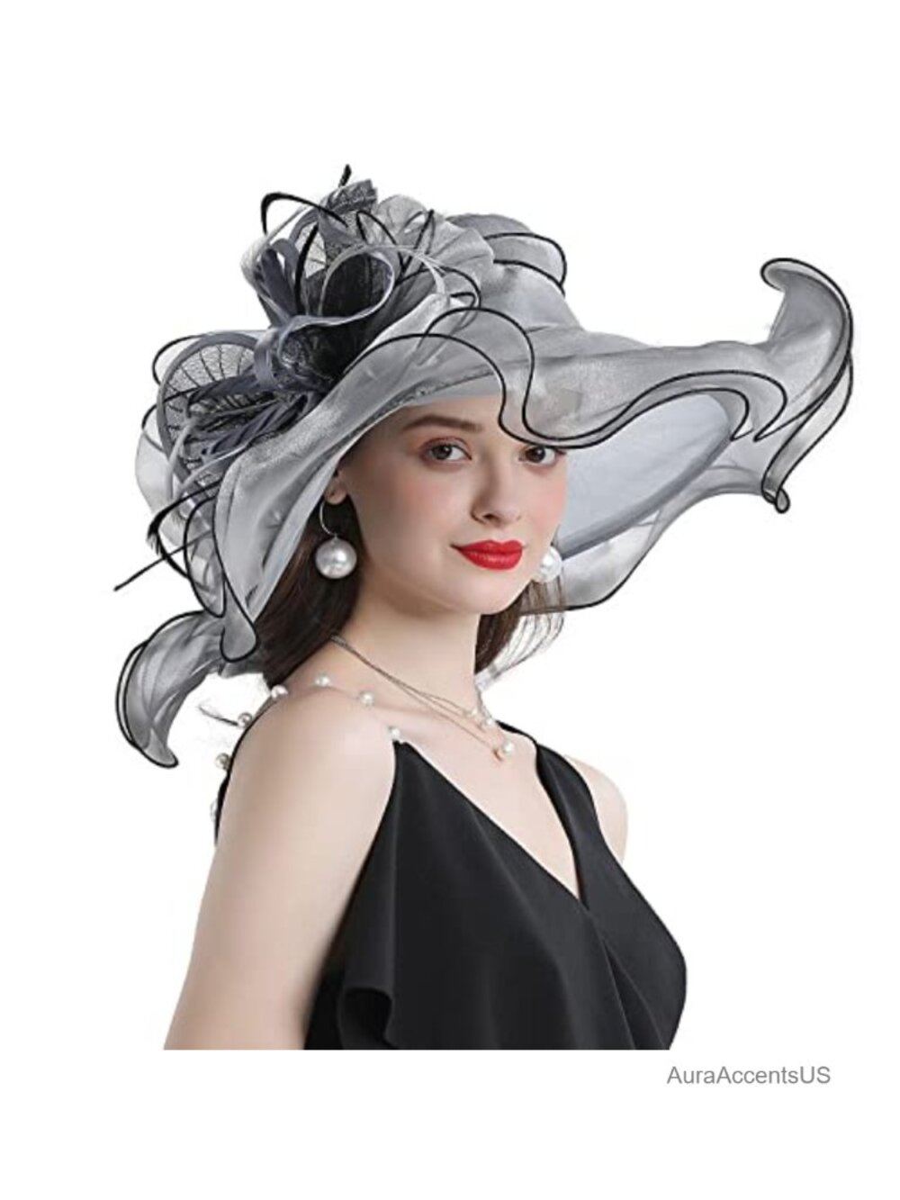 Wide Brim Organza Tea Party Derby Sun Hat Butterfly Fascinator Adjustable